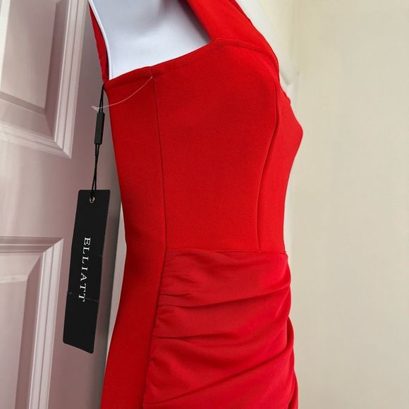 Free People  by ELLIATT Praise Mini Red Dress Stretch Ruched Slim Fit - Picture 7 of 11